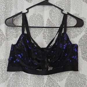 Torrid Black and Blue Lace Bra with Wide Straps